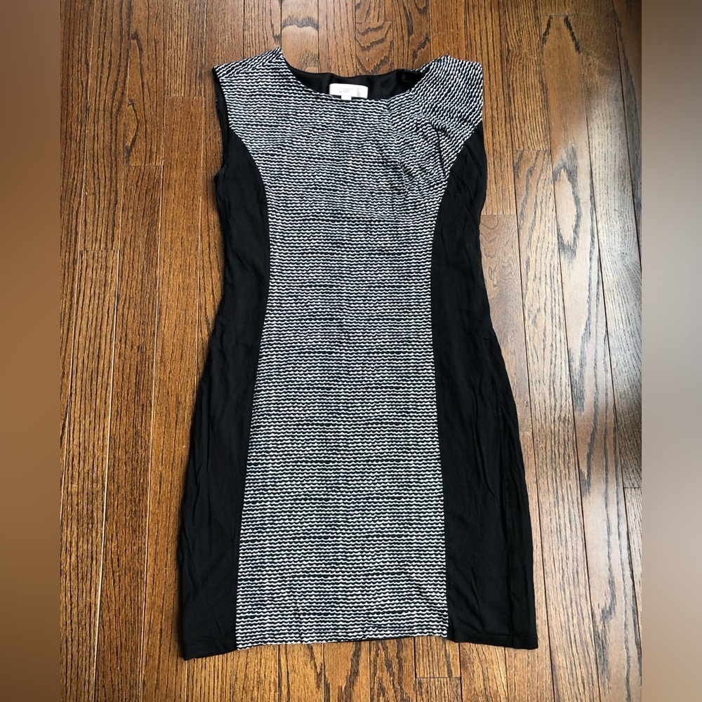 LOFT Women’s S Black/White Abstract Sleeveless Lined Sheath Business Dress